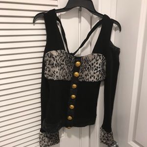 Dia style top black and white leopard print